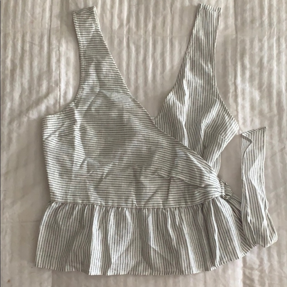 Breezy White & Navy Blue Peplum Top, NWT